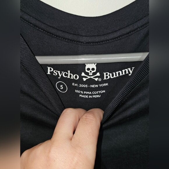 New Psycho Bunny Fulton Black White Fine Cotton Crew-Neck Raglan Long Sleeve Boy - Picture 3 of 4